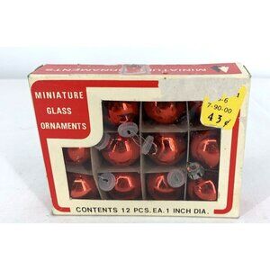 Vtg Miniature Glass Ball Christmas Tree Ornaments Red Shiny Gold Color 1" Dia